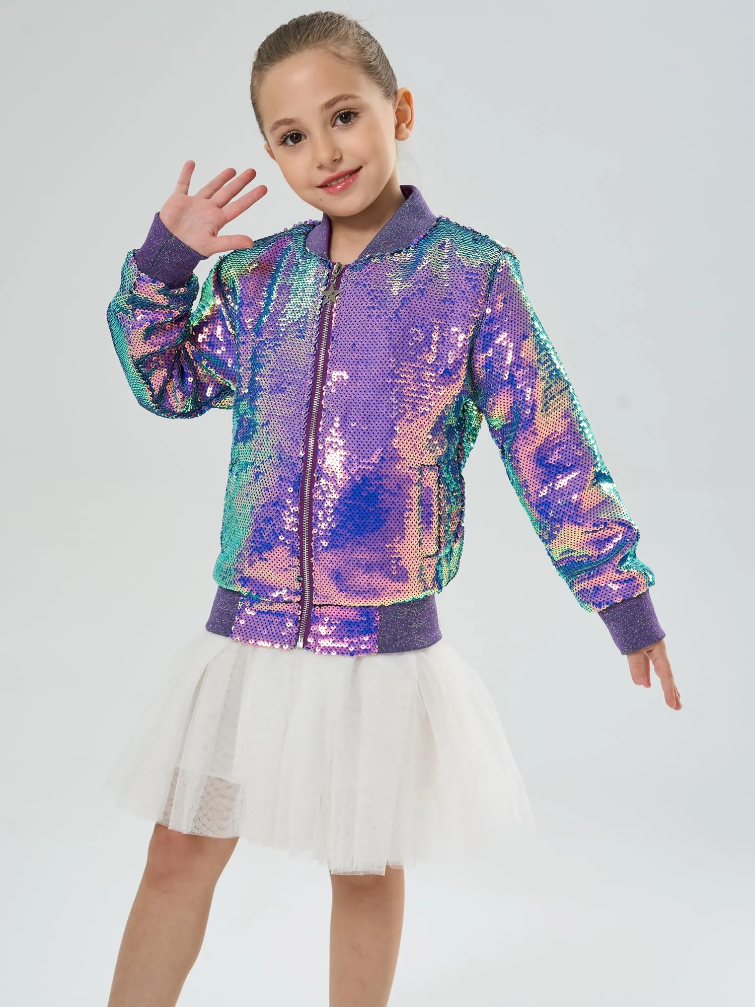 2Bunnies Girls' Mystic Mermaid Sequin Bomber Jacket