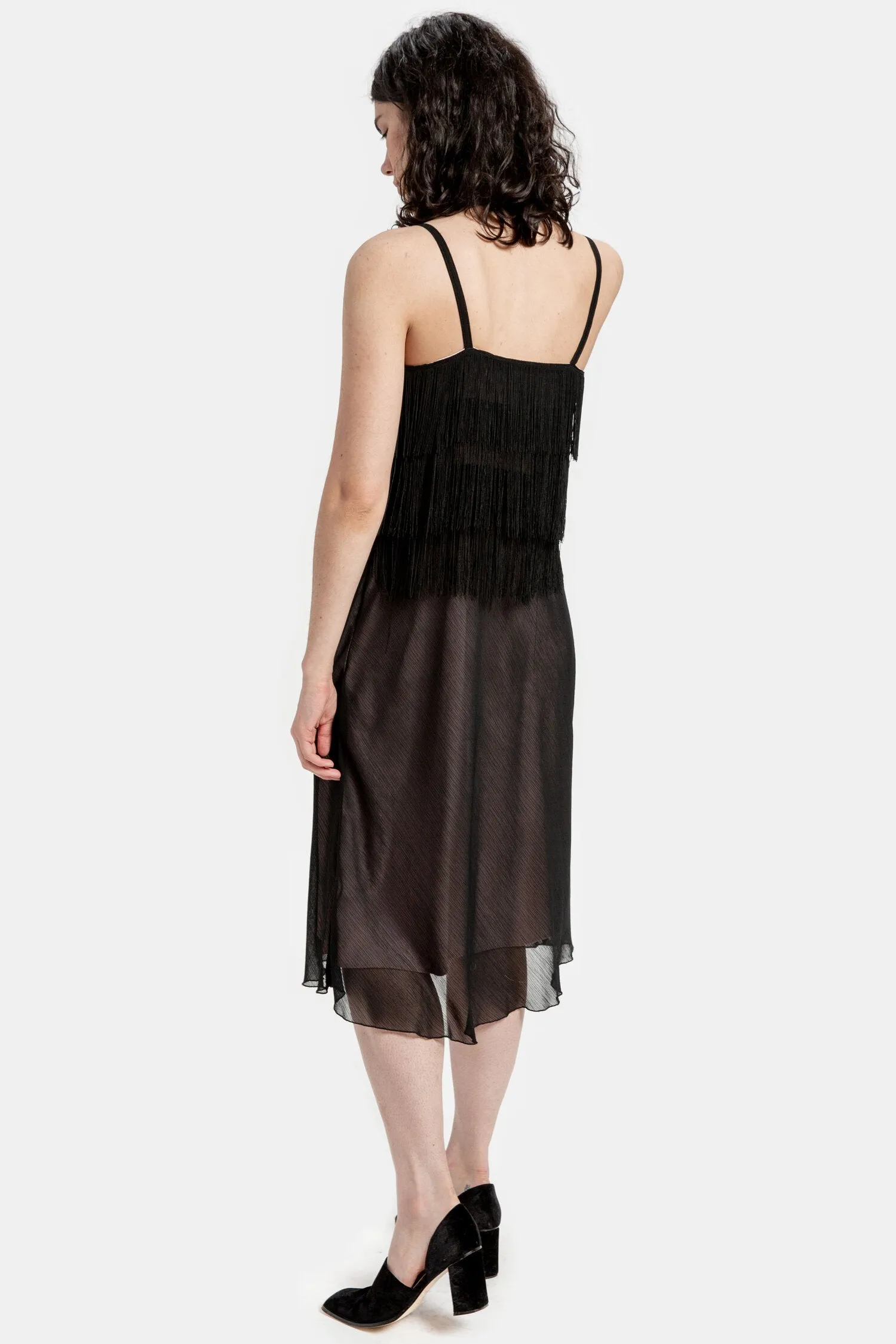 90s Black Fringe Top Dress S