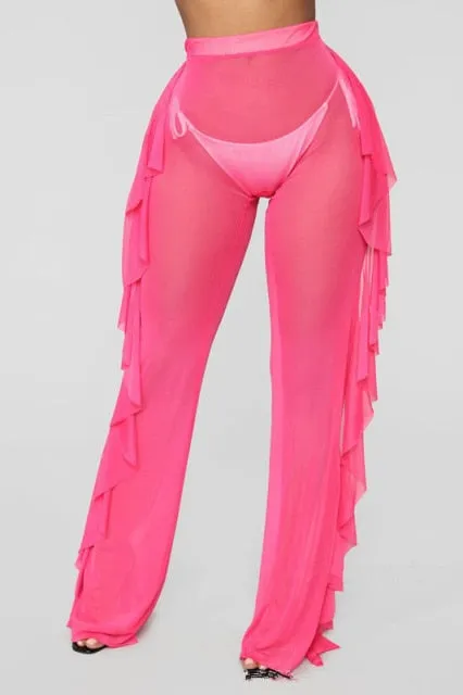 BKLD Women Casual Pants Harajuku Streetwear 2019 Summer New Arrival S-2XL Plus Size Ruffles Beach Pants Cover Up Neon Pants