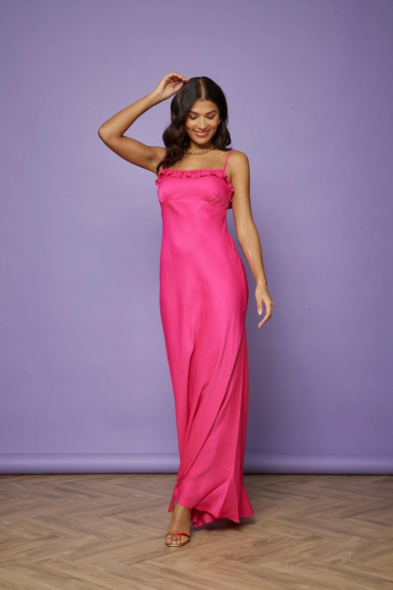 Enya Satin Slip Dress - Hot Pink