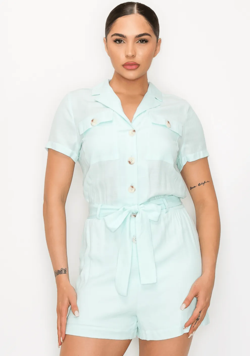 Haute Monde Button Down Romper HMP40572