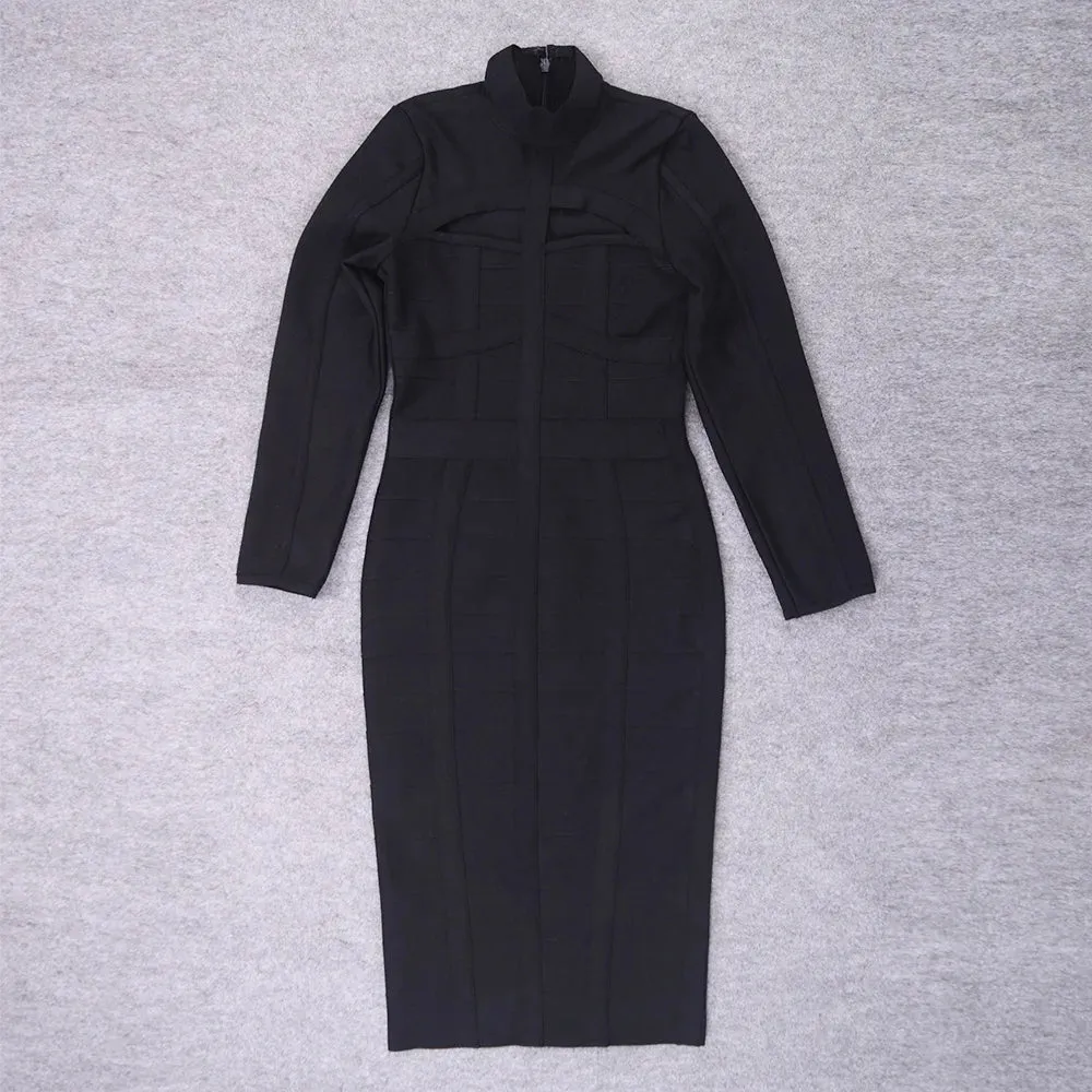 Hollow Out long sleeve bodycon Bandage Dress