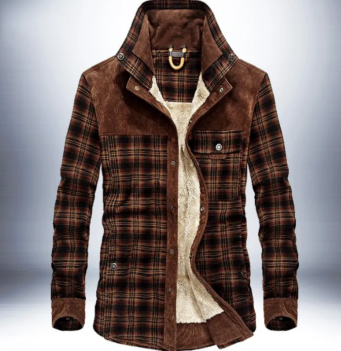 Men's plus velvet long-sleeved plaid shirt cotton warm casual cotton shirt
