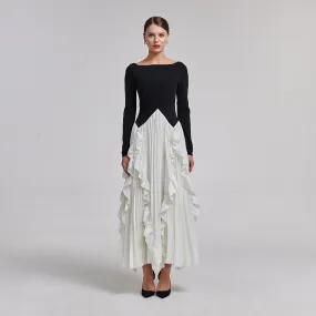 Pleated Skirt Crepe Maxi Dress