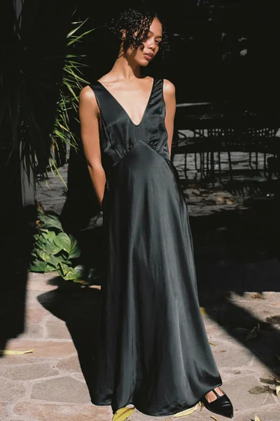 Reine Black Satin Maxi Dress