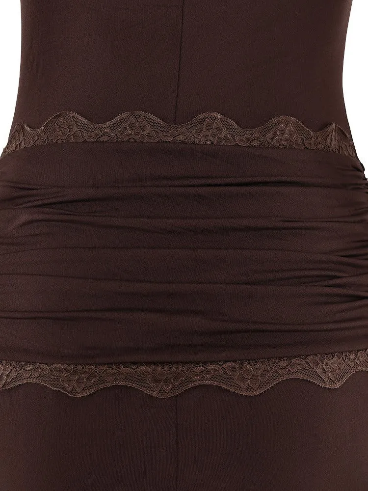 Spaghetti Strap Lace Detailed Ribbon Bodycon Short Dress