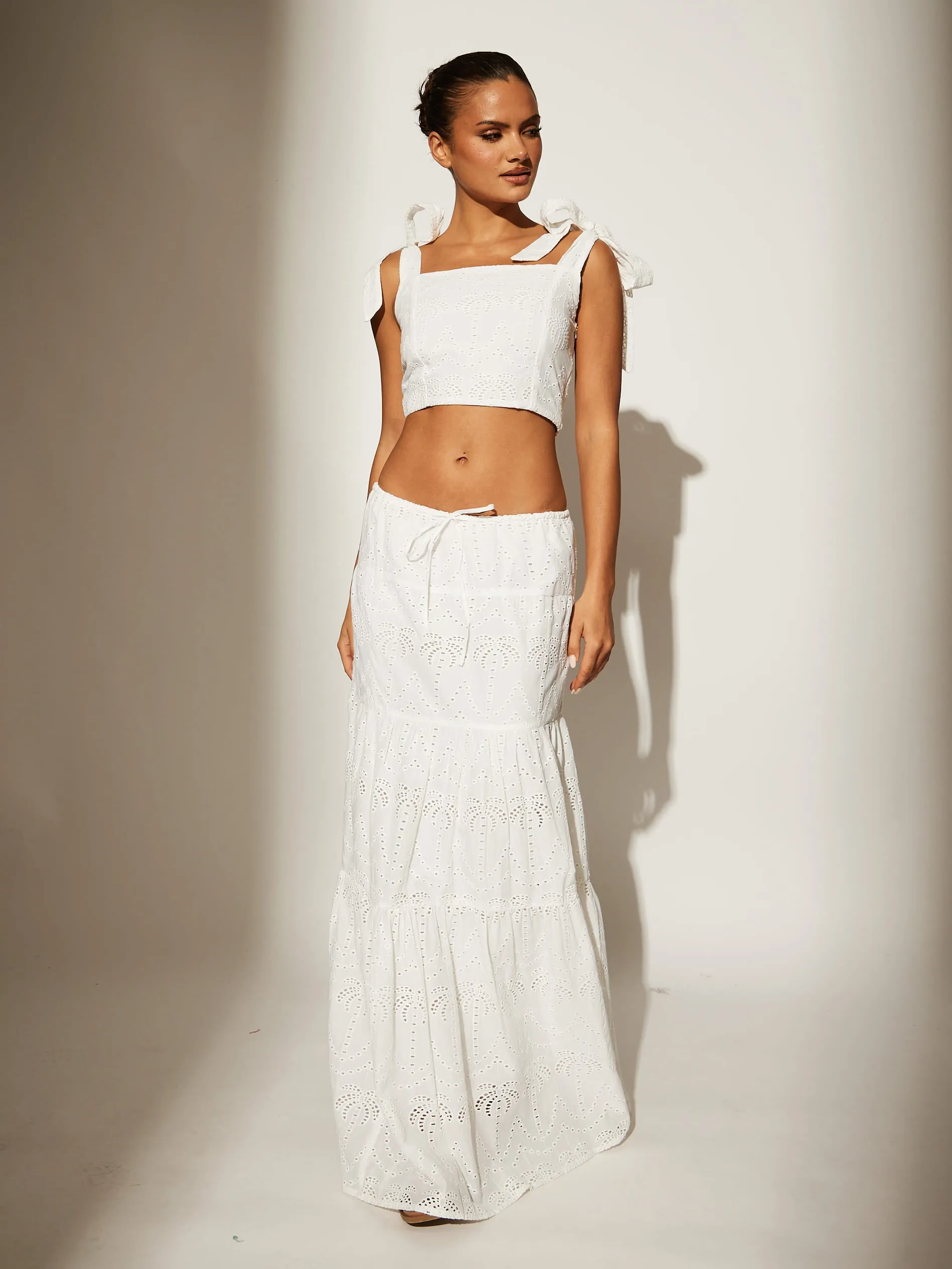 The 'Delilah' White Broderie Maxi Skirt