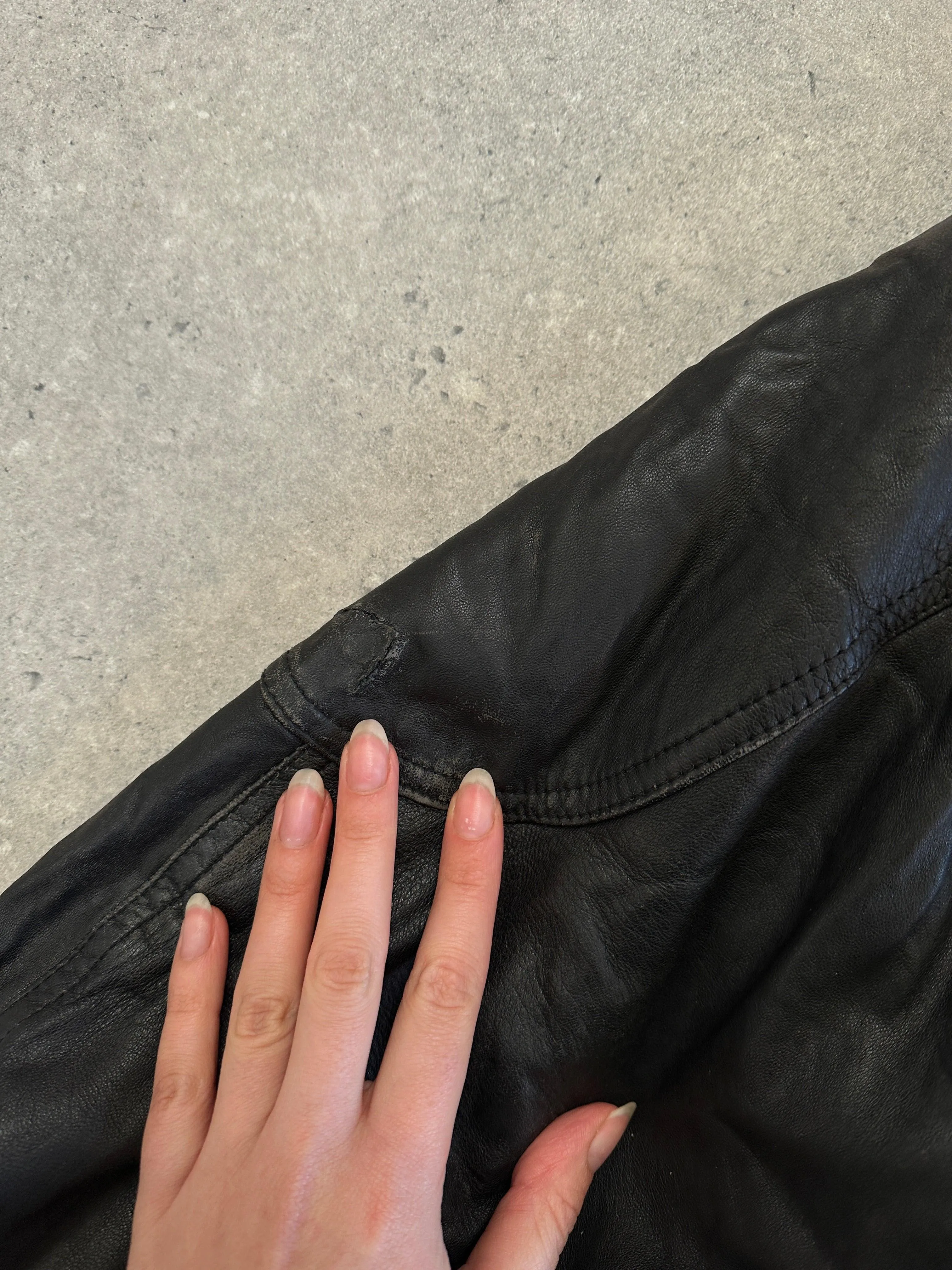 Vintage Leather Bomber Jacket - M