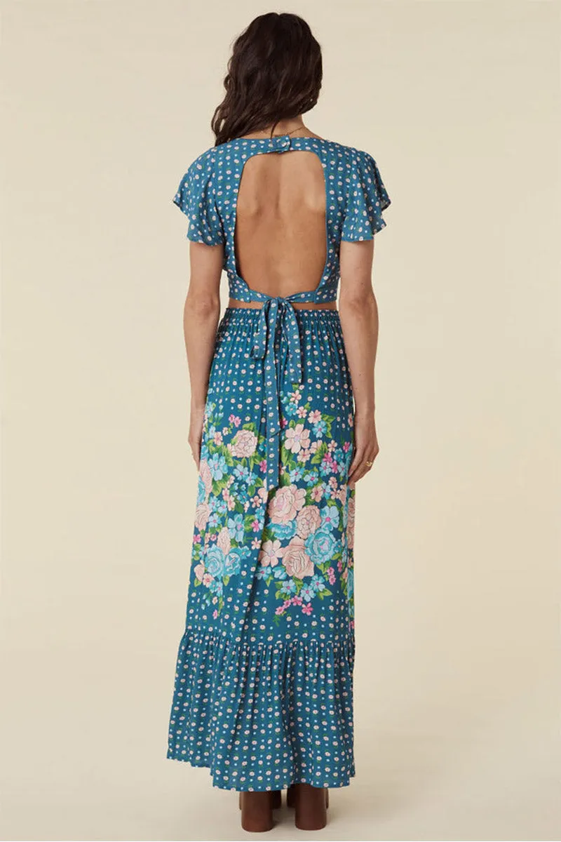 Yellow Rose Maxi Skirt - Cornflower Blue